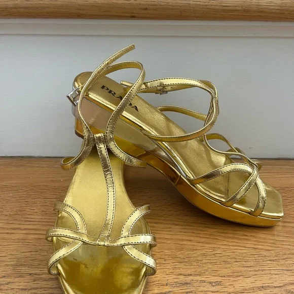 Prada Gold with Silver accent Sandals, 38.5, Made in Italy - Picture 5 of 10